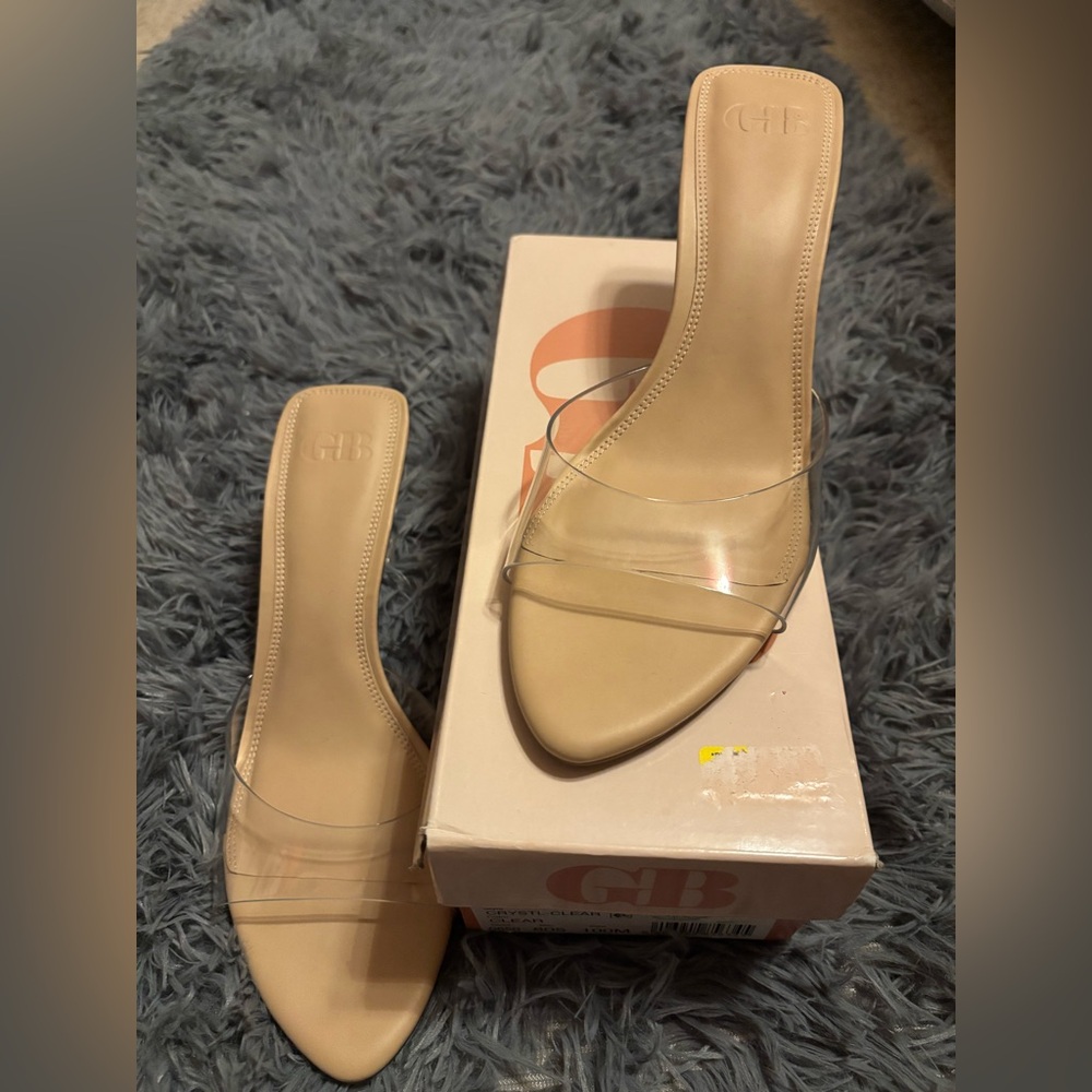 Gianni Bini Clear and Cream Mules